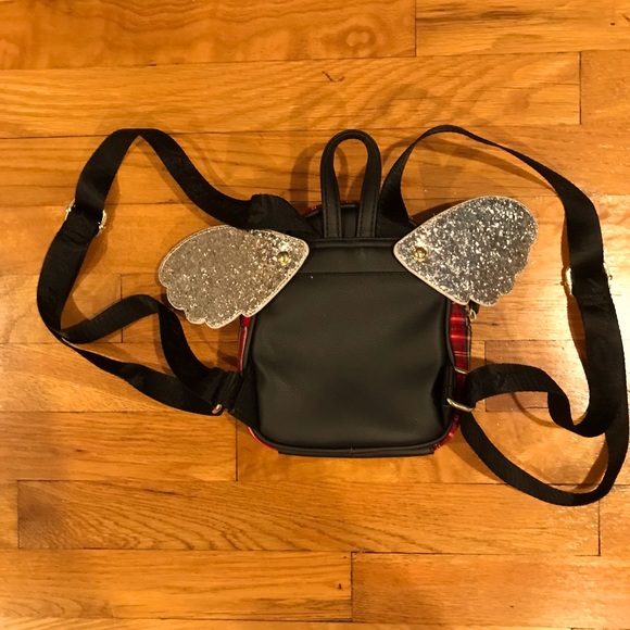 Betsey Johnson Luv Betsey Jessie Red Plaid Mini Winged Backpack EUC - Picture 2 of 3